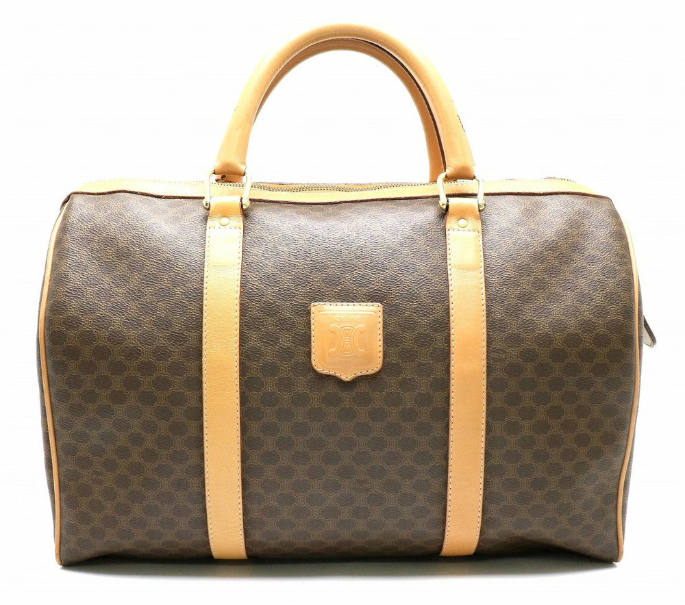 Celine Macadam Boston bag handbag leather brown dark